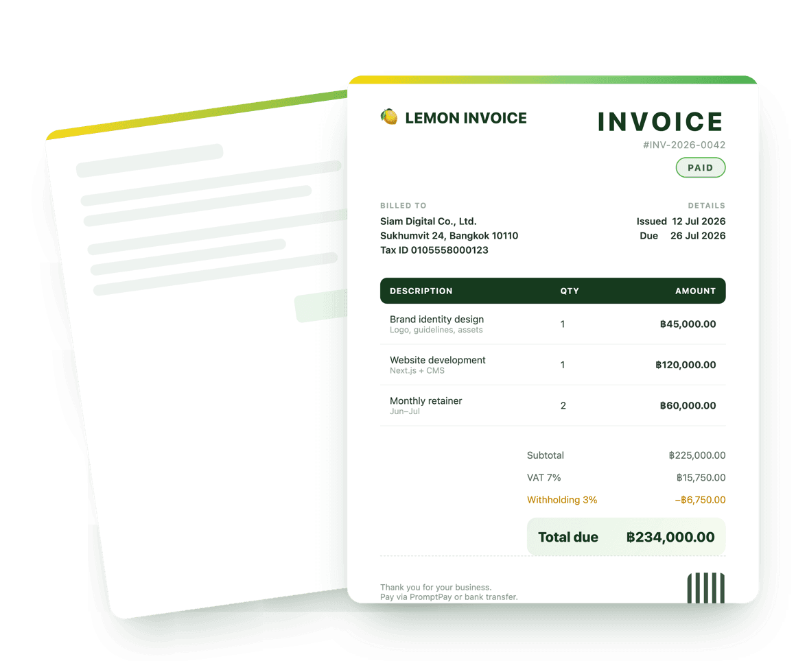 Example invoice created with Lemon Invoice